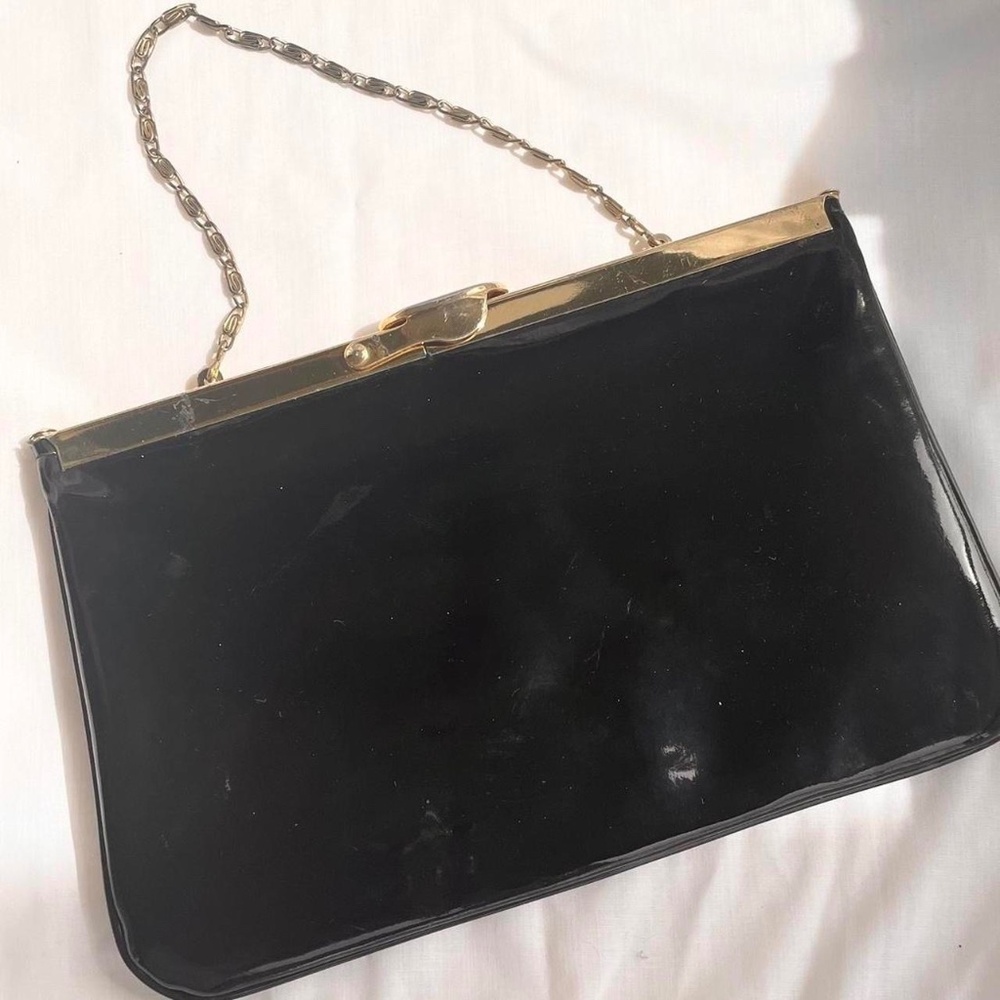 black mini vintage purse w gold chain